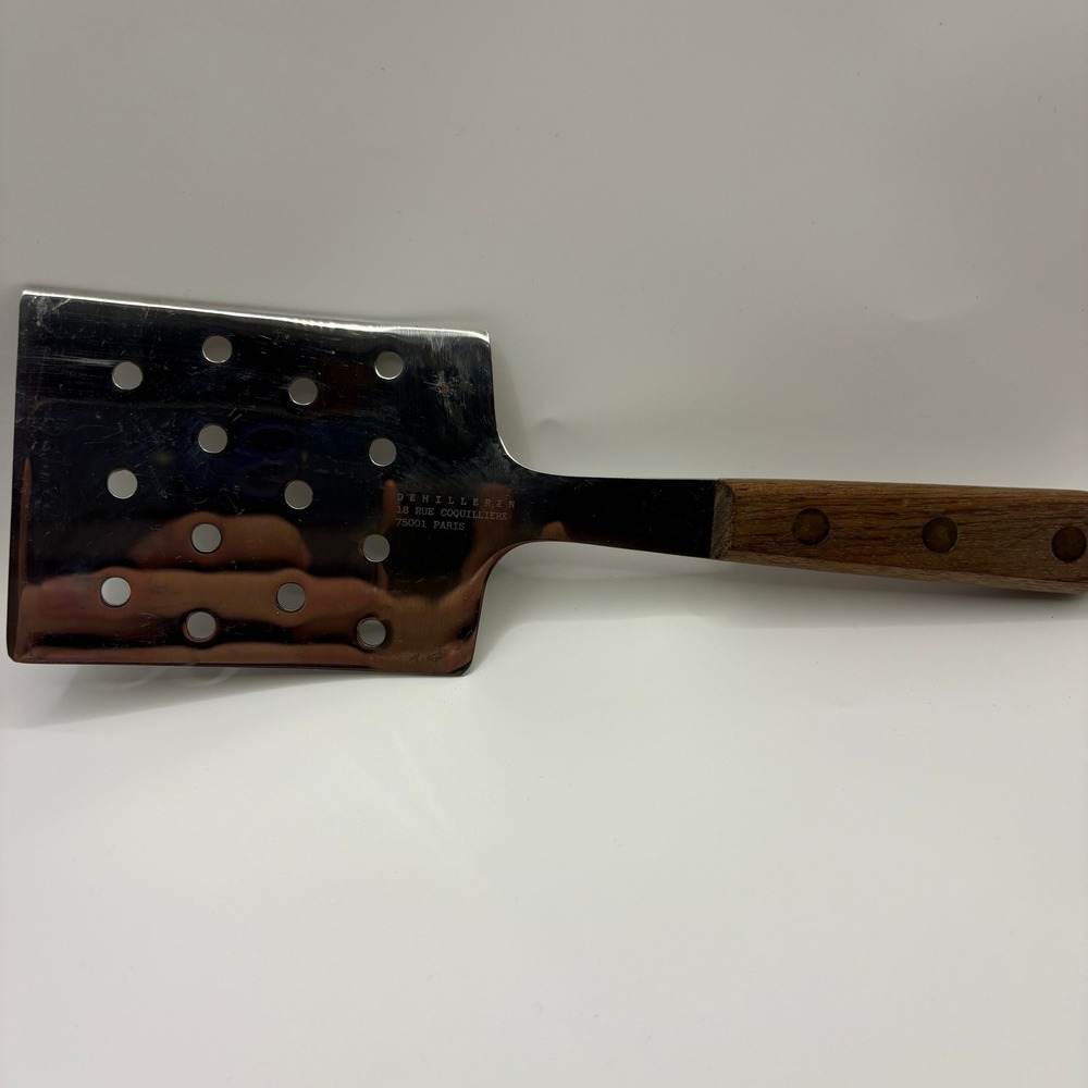 E. Dehillerin Paris Slotted Spatula Stainless Steel Wood Handle Vintage French
